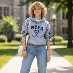 NYPD Hoodie Womens M Grey Streetwear Police Dept Pullover Nubby Fabric Gorpcore